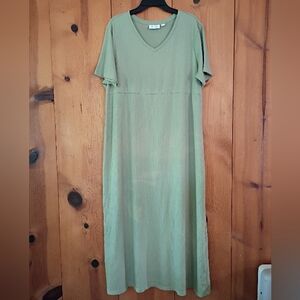 Denim&Co VNeck Empire Waist Maxi Dress Short Sleeve